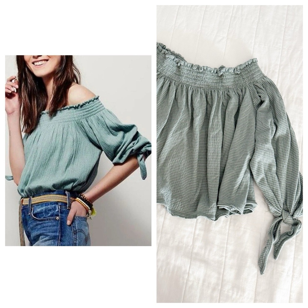 We The Free Crop Tee Women's SMALL Lexington Green Stripe Free People‎